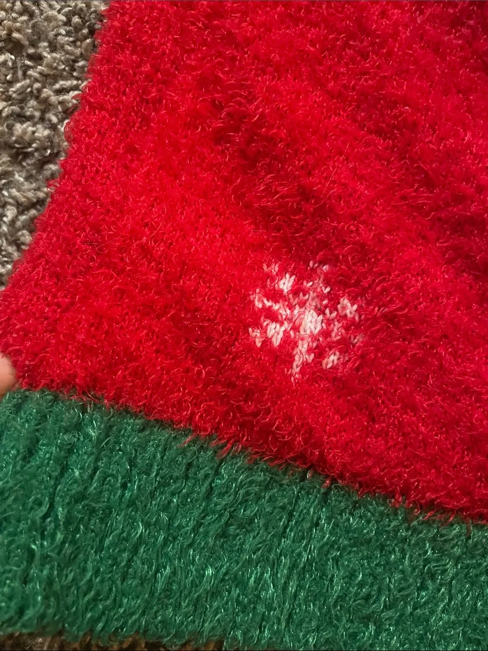 Holiday Time Red Holiday Sweater with Green Trim and Reindeer Motif